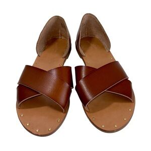 Universal Thread Cognac Brown Faux-Leather Criss Cross Sandals Size 11